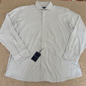 Peter Millar Crown Crafted Excursionist Flex Grey White Striped Shirt Large $275